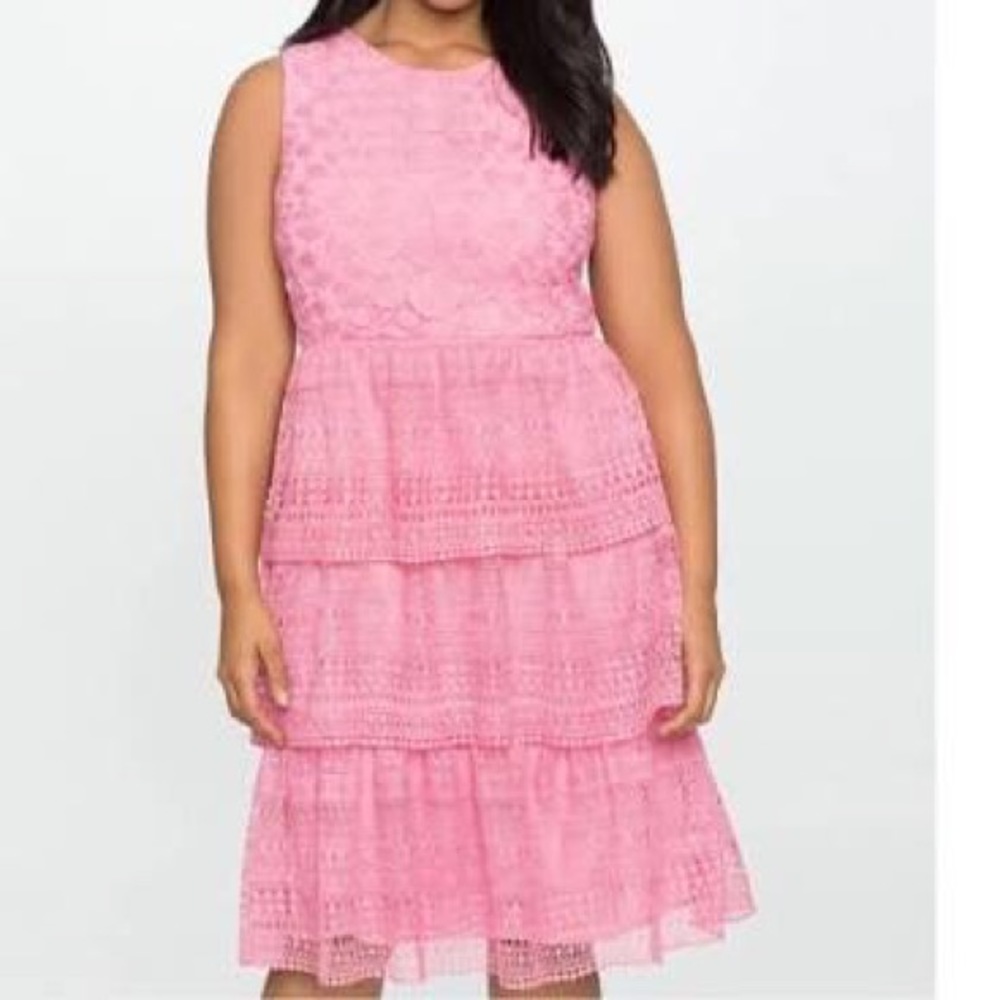 Eloquii Pink Lace Tiered Dress